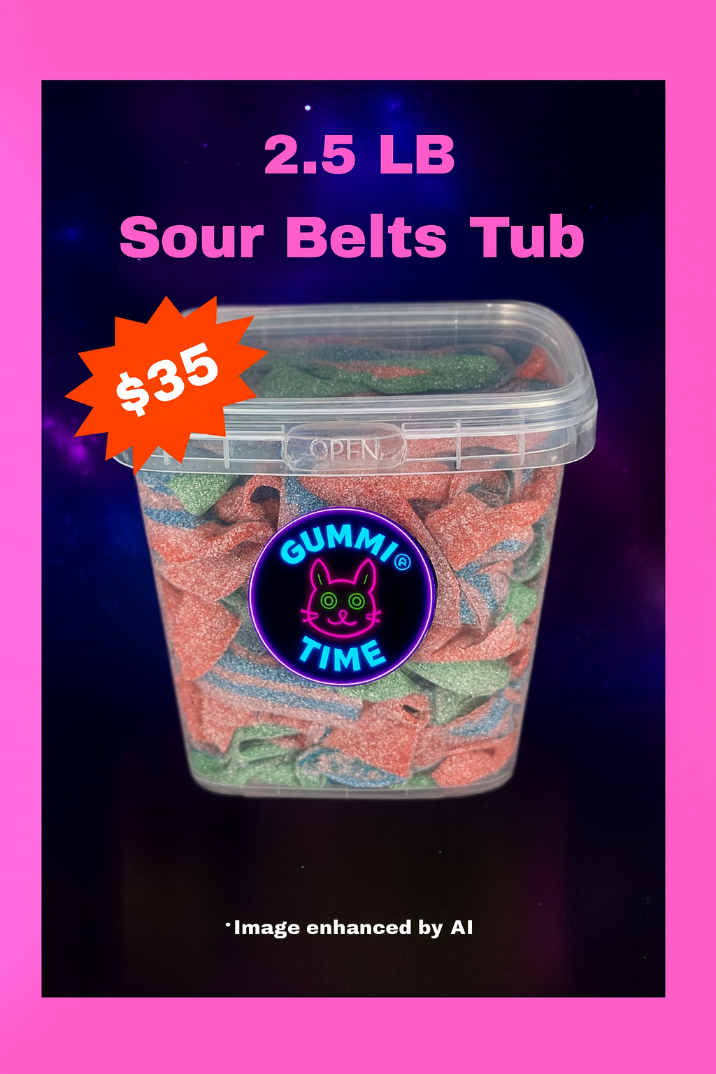 2.5 LB Sour Belts Tub